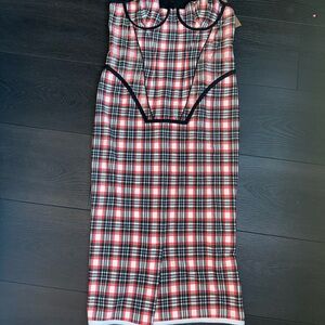 Burberry Red and Black Check Midi Dress